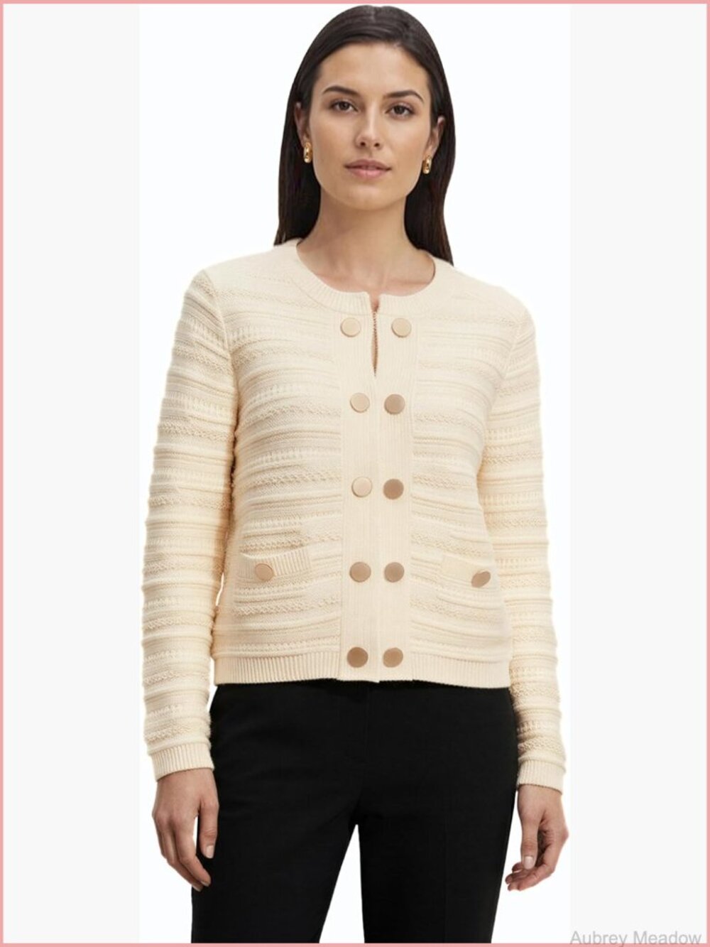 Long Sleeve Multi-Stitch Cardigan Sweater Shawl Neck Button Front